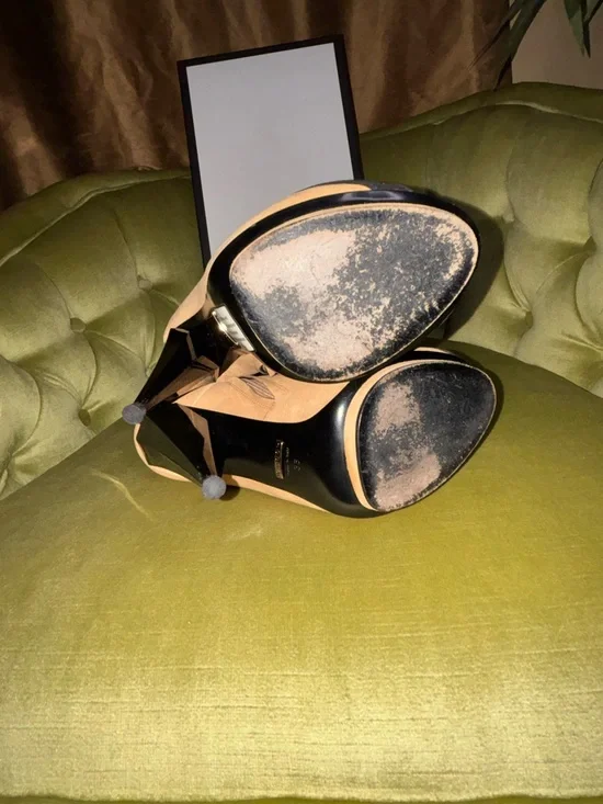 Gucci Brown/Black Suede and Fabric Olimpia Strappy Ankle Boots Size 38 - Picture 7 of 11